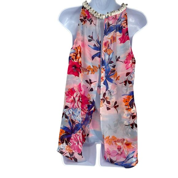 Jennifer Lopez JLo Misses Embellished Keyhole Split Back Floral Tank Top L - Picture 10 of 13